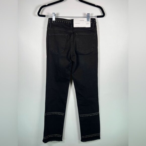 NWT FRAME Denim Le High Straight-Leg Band Studded Jeans-Troupe High-Rise Size 24 - Picture 5 of 16